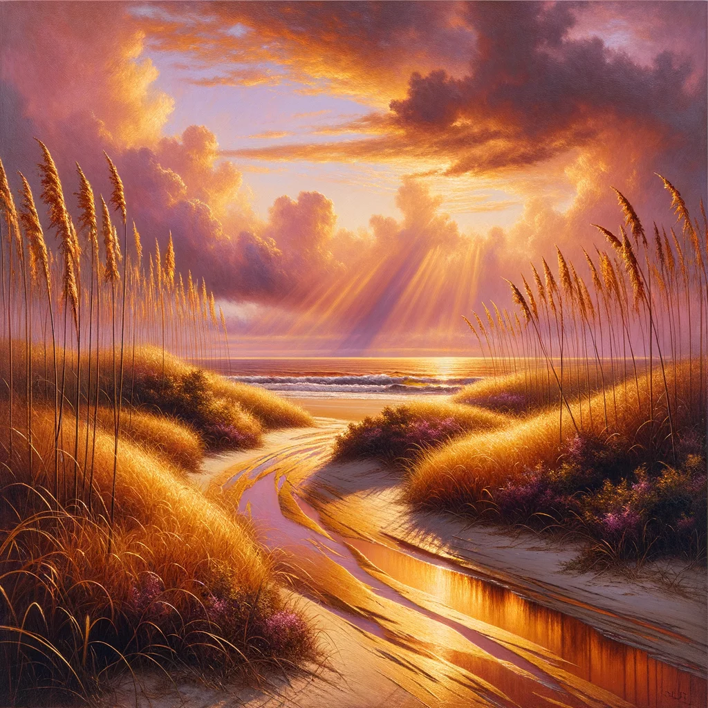 Coastal Path at Sunset — Oil Painting